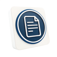 3D Document Icon Modern Blue and White Square Button Design for App UI png
