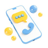 3D Render of Smartphone with Chat Bubble and Phone Icon, Modern Communication Concept png