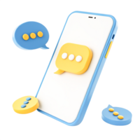 3D Render of Smartphone with Colorful Chat Bubbles for Messaging App png