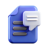 3D Render of Blue Document File Icon with Chat Bubble for Communication png