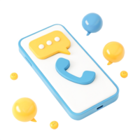 3D Render of Smartphone with Message and Phone Icons, Communication Concept png