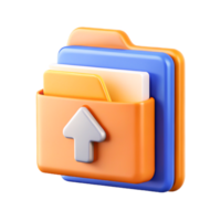3D Render of Orange and Blue Folder Icon with Upload Arrow Modern Data Transfer Concept png