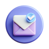 3d render do uma roxa envelope com Verifica marca ícone o email confirmação Projeto png