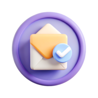 3d pastel o email ícone aprovado mensagem, confirmação, notificação, ler png