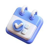 3D Render of Cute Blue Calendar Icon with Checkmark, Task Management App png