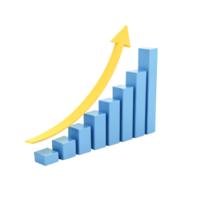 3D Render of Ascending Bar Graph with Yellow Arrow Business Growth Success Chart png