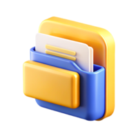 3D Cartoon Folder Icon Blue and Yellow Document File Storage App UI png