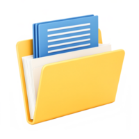 3D Render of Yellow File Folder with Blue Documents, Data Storage Icon png