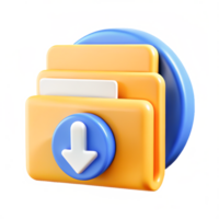 3D Render of Download Files Icon, App Interface, Data Transfer, Orange and Blue Folders png