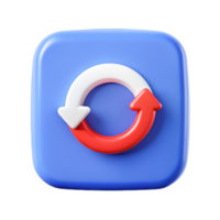 3D Render of Red and White Circular Arrows on Blue Square Icon - Refresh, Reload, Repeat Symbol png