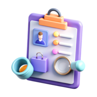 3D Render of User Profile Clipboard with Security Lock and Magnifying Glass png