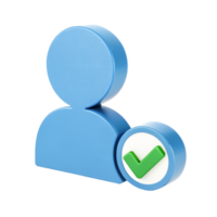 3D Render of Approved User Profile Icon Blue Person with Green Checkmark png