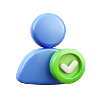 3D Render of Approved User Profile Icon Blue Person with png