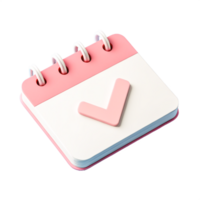 Pink 3D Render of a Desk Calendar with Check Mark, Completed Task Icon png