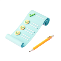 3D Render of Checklist Scroll with Pencil, Task Management, To-Do List png