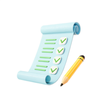 3D Render of Checklist Scroll with Pencil Task Management and To-Do List Concept png