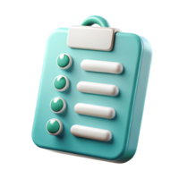 3D Render of Teal Checklist Clipboard Icon - App UI Element Design png