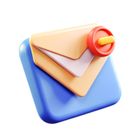 3D Render of Closed Email Envelope with Red Seal Notification Icon png