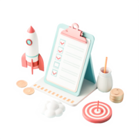3D Render Startup Checklist Rocket Launch, Goals, and Success png