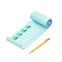 3D Render of Checklist Paper Roll with Pencil - Productivity and Task Management Concept png