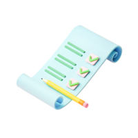 3D Render of Checklist Paper Scroll with Pencil and Checkmarks - Pastel Colors png