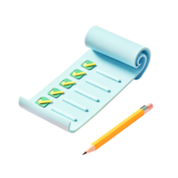 3D Render of Checklist, To-Do List, Paper Notepad, Pencil, png