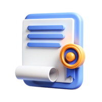 3D Render of Certificate with Seal and Ribbon Modern App Icon Design png