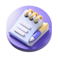 3D Render of Spiral Notepad and Pen Icon, App UI Element, Note-Taking, Purple and Blue png