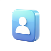 3D Glossy Blue Square Profile Icon User Account Button for App Design png