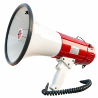 Realistic 3D Render of a Red and White Megaphone with Coil Cord png