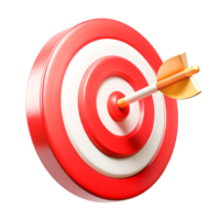 3D Render of Red and White Target with Golden Arrow Hitting Bullseye png