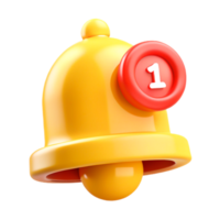 3d render do amarelo notificação Sino ícone com 1 Novo mensagem png