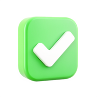 3D Render Green Checkmark Icon App Button, UI Element, Confirmation Symbol png