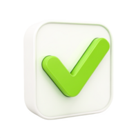 3D Green Check Mark Icon in White Square Button App UI Design Element png