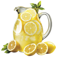 Refreshing lemonade pitcher filled sliced citrus cold ice cubes png