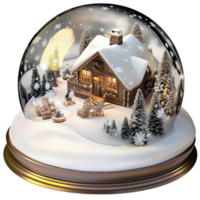 Magical winter snow globe featuring a cozy cabin trees png