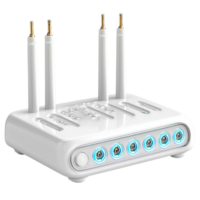 Modern white wireless router multiple antennas providing a strong internet connection for seamless browsing png