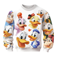 Colorful Donald Duck printed sweatshirt a vibrant design featuring multiple playful animated character faces png