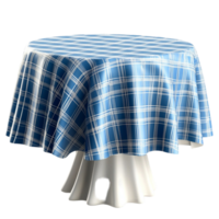 Blue white checkered tablecloth draped over a round table looking neat elegant perfect for dining png