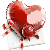 Shiny red heart balloon attached to a white envelope a romantic message png