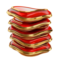 Stack of neatly arranged golden red plates intricate festive designs patterns png