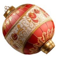 Ornate red Christmas ornament golden intricate patterns a small hanging loop png