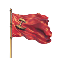 Red flag waving proudly golden embroidery displaying a bold majestic presence png