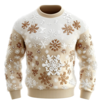 Cozy beige sweater intricate snowflake patterns representing warmth comfort winter fashion png