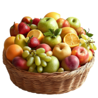 Large woven fruit basket fresh produce symbolizing abundance health natural goodness png