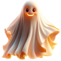 Happy floating ghost glowing eyes symbolizing Halloween fun playfulness spooky charm png