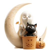 Crescent moon ghost cat symbolizing mystery Halloween nocturnal enchantment png