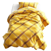 Cozy yellow blanket neatly folded on a bed soft plush warm texture png