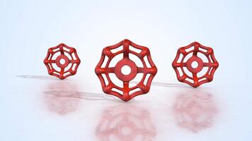 Valve Handwheels on a Light Reflective Floor. Metal Valve Handle 3D. 4K video