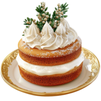 Twolayered naked cake white frosting delicate green leaves on top png